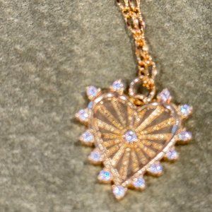 Gold Filled Heart Shaped Charm & Necklace with CZs accents (NWOT)